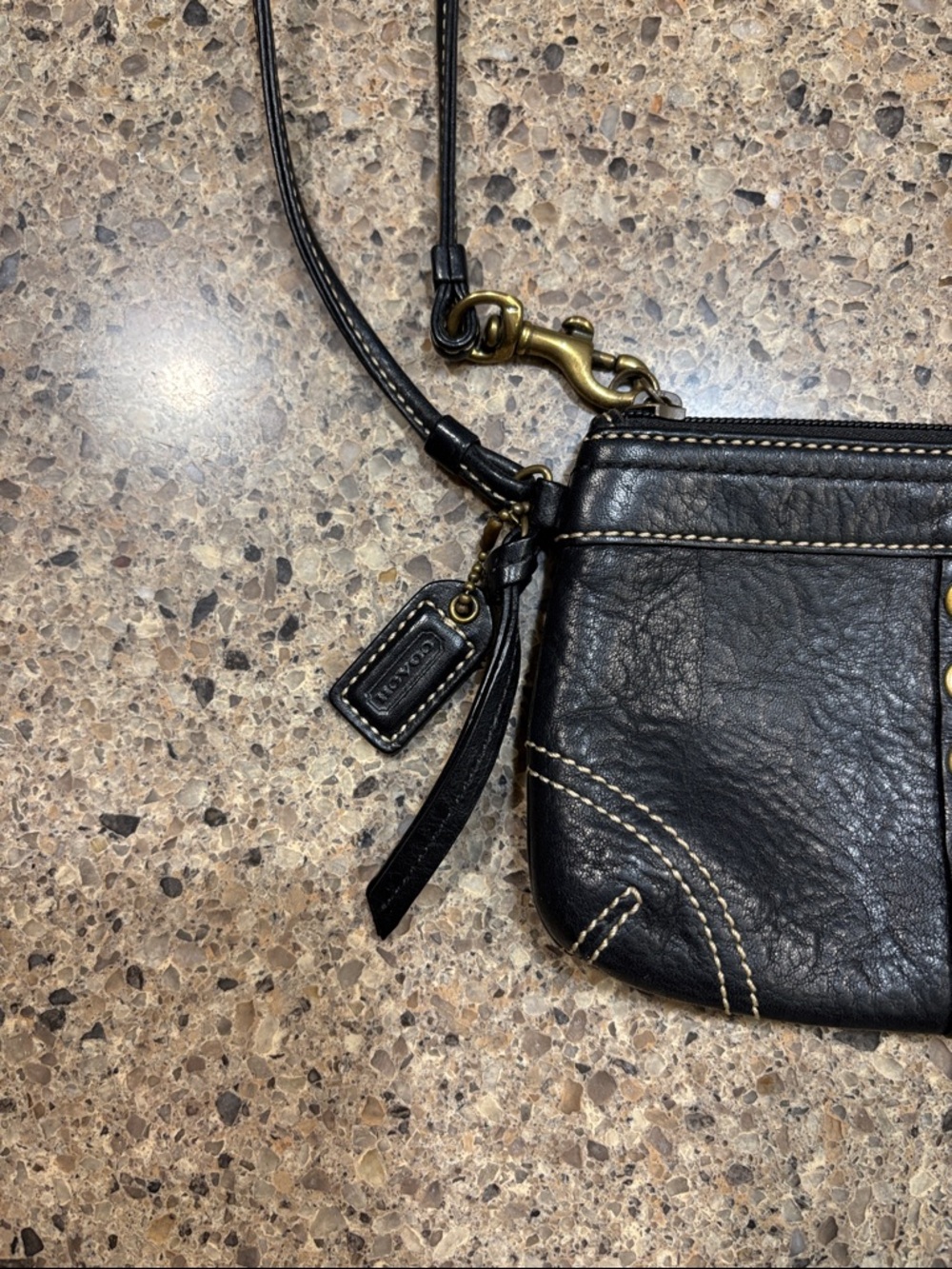 Coach Black Leather Lace-Up Wristlet with Gold Hardware - Picture 3 of 6
